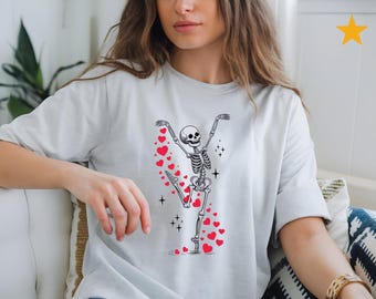 Dancing Skeleton with Hearts T-Shirt | Valentine Gothic Tee