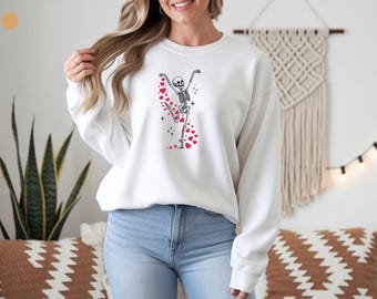 Dancing Skeleton with Red Hearts Sweatshirt
