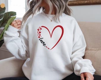 Red Heart Script 'love' Sweatshirt | Valentine's Day Heart Design