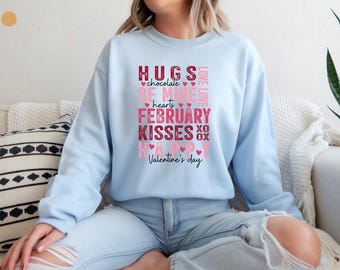 Valentine Typography Heart Collage Sweatshirt | February Kisses Hugs XO
