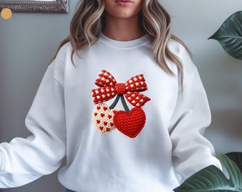 Crocheted Hearts with Gingham Bow Sweatshirt | Valentine's Day Holiday