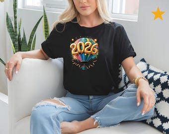 2026 Hot Air Balloon Tee | New Year Celebration, Gold Balloon Numbers