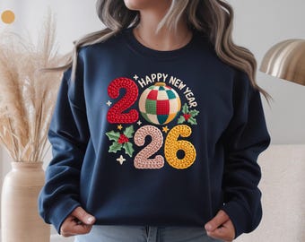 Happy New Year 2026 Disco Ball Sweatshirt | Holiday New Year Crewneck