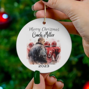 Merry Christmas Football Coach Personalized Ceramic Christmas Tree Ornament, 1st Ornament, Christmas Gift, Stocking Stuffer, School