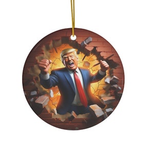 Donald Trump MAGA Ceramic Christmas Tree Ornament, Two-Sided Ornament, American Flag, Stocking Stuffer, Patriotic Ornament, President Trump