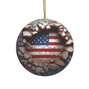 American Flag MAGA Ceramic Christmas Tree Ornament, Two-Sided Ornament, Hole in the Wall Ornament, Stocking Stuffer, President Trump