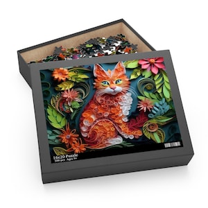 Cat Kitten Paper Quilling Paper Art Jigsaw Puzzle, cardboard material, 3 SIZES available, sublimation technique (120, 252 Or 500 Pieces)