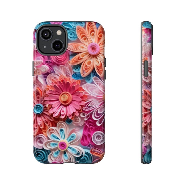 3D Pink Flowers Paper Quilling Cell Phone Case for iPhone, Samsung or Google Pixel Phones, Gift for men, Gift for Women | Iphone 15