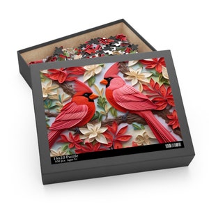 Cardinal Bird Paper Quilling Paper Art Jigsaw Puzzle, cardboard material, 3 SIZES available, sublimation technique (120, 252 Or 500 Pieces)