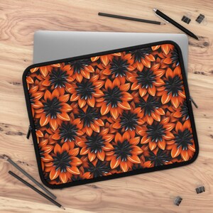 3D Black and Orange Daisies Laptop or Tablet Sleeve, 5 Sizes, Laptop Cover, Gift for men, Gift for Women, Coworker, 3D Flowers, Laptop Case