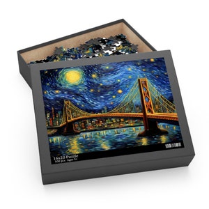 San Francisco Starry Night Van Gogh Style Jigsaw Puzzle, cardboard material, 3 SIZES avail. , sublimation technique (120, 252 Or 500 Pieces)