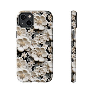 3D Lacey White Flowers Cell Phone Case for iPhone, Samsung or Google Pixel Phones, Gift for men or Women, iphone 15 & More