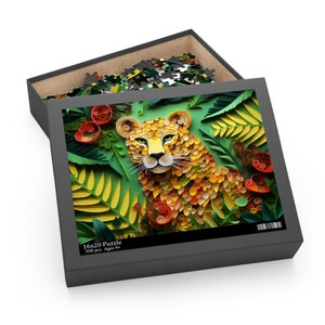 Cheetah Paper Quilling Paper Art Jigsaw Puzzle, cardboard material, 3 SIZES available, sublimation technique (120, 252 Or 500 Pieces)