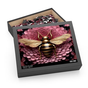 Rompecabezas 3D Flor y Abeja rosa y dorado, material de cartón, 3 TAMAÑOS a elegir, técnica de sublimación (120, 252 o 500 piezas)