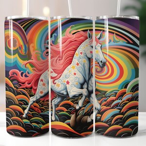 3D Unicorn Psychedelic Rainbow Sky 20oz Skinny Tumbler Sublimation Wrap Design, Instant Digital Download PNG, Straight Tumbler Wrap, Horse