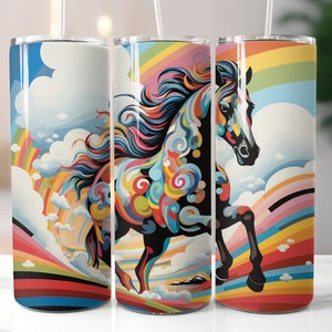3D Unicorn Psychedelic Rainbow Sky 20oz Skinny Tumbler Sublimation Wrap Design, Instant Digital Download PNG, Straight Tumbler Wrap, Horse