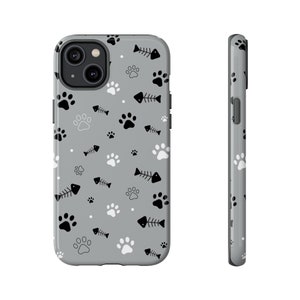 Cat Paw and Fishbones Cell Phone Case for iPhone, Samsung or Google Pixel Phones, Gift for men or Women, iphone 15 & More, Cat Mom, Lover