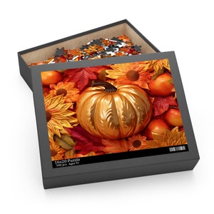 Rompecabezas 3D Fall Autumn Pumpkin and Leaves, material de cartón, 3 TAMAÑOS a elegir, técnica de sublimación (120, 252 o 500 piezas)