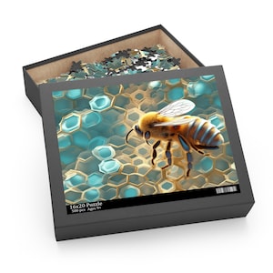 Rompecabezas de abeja 3D verde azulado y dorado, material de cartón, 3 TAMAÑOS para elegir, técnica de sublimación (120, 252 o 500 piezas)