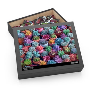 Colorful Succulents Plants Jigsaw Puzzle, cardboard material, 3 SIZES Available, sublimation technique (120, 252 Or 500 pieces) Great Gift