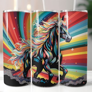 3D Unicorn Psychedelic Rainbow Sky 20oz Skinny Tumbler Sublimation Wrap Design, Instant Digital Download PNG, Straight Tumbler Wrap, Horse