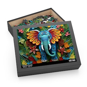 3D Paper Quilling Elegant Elephant Jigsaw Puzzle, Paper Art, 3 SIZES available, sublimation technique (120, 252 Or 500 Pieces) Great Gift