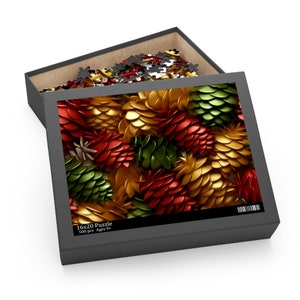 Fall Autumn Pine Cones Jigsaw Puzzle, cardboard material, 3 SIZES to choose from, sublimation technique (120, 252 Or 500 Pieces)
