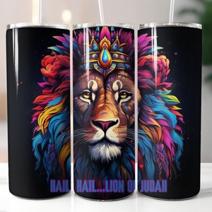 Lion of Judah Praise Worship Christian Song 20 oz Skinny Tumbler Sublimation Wrap Design, Instant Digital Download PNG, Straight Tumbler