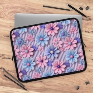 3D Daisies Pink Laptop or Tablet Sleeve, 5 Sizes, Laptop Cover, Gift for men, Gift for Women, Coworker, Thank You, 3D Flowers, Laptop Case