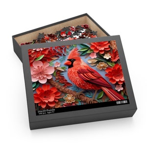 Cardinal Bird Paper Quilling Paper Art Jigsaw Puzzle, cardboard material, 3 SIZES available, sublimation technique (120, 252 Or 500 Pieces)