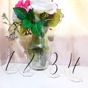 Clear Acrylic Table Numbers with Stand | Hexagon Table Numbers | Choose Color