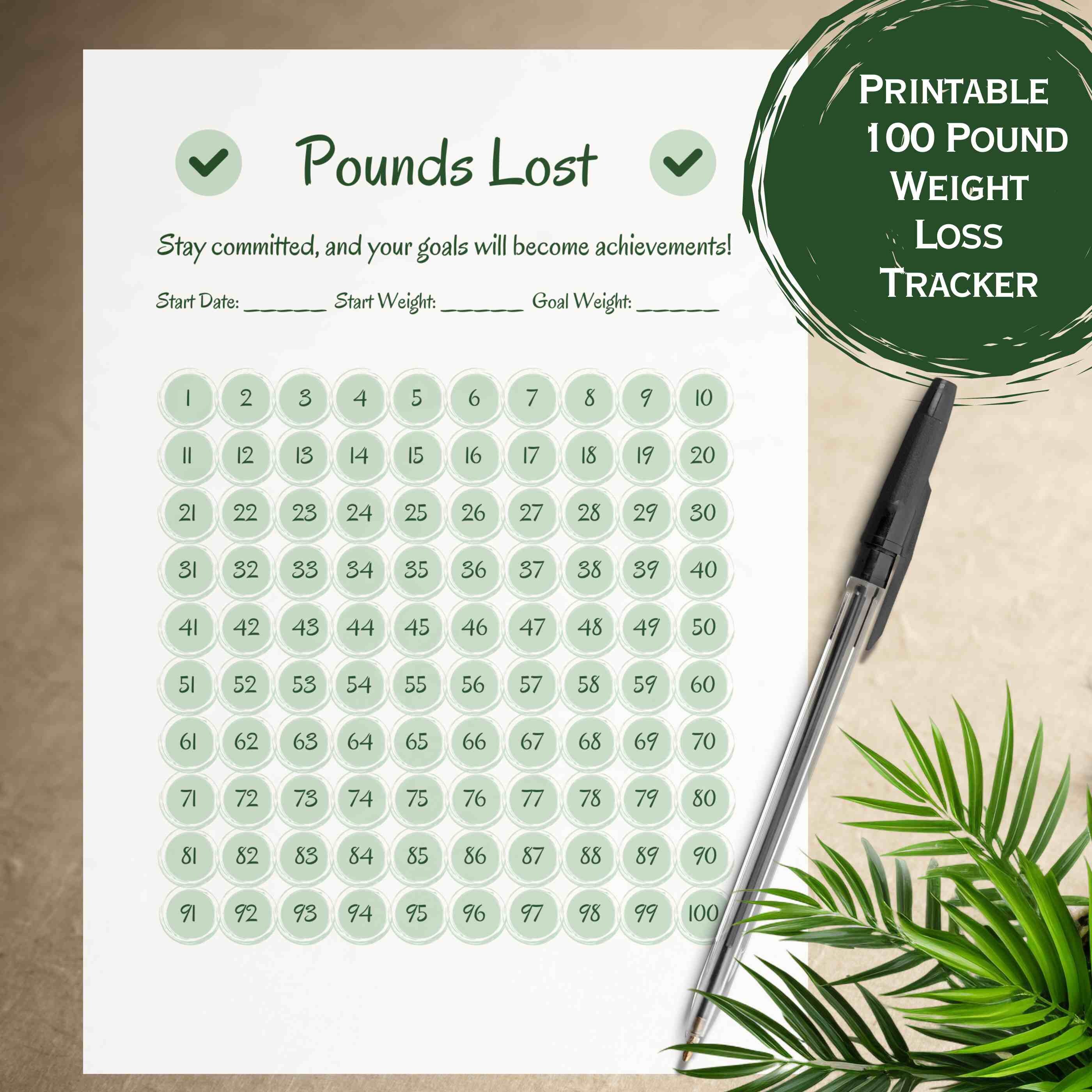 Printable Weight Loss Tracker Checkoff Sheet - Fitness Progress Chart ...