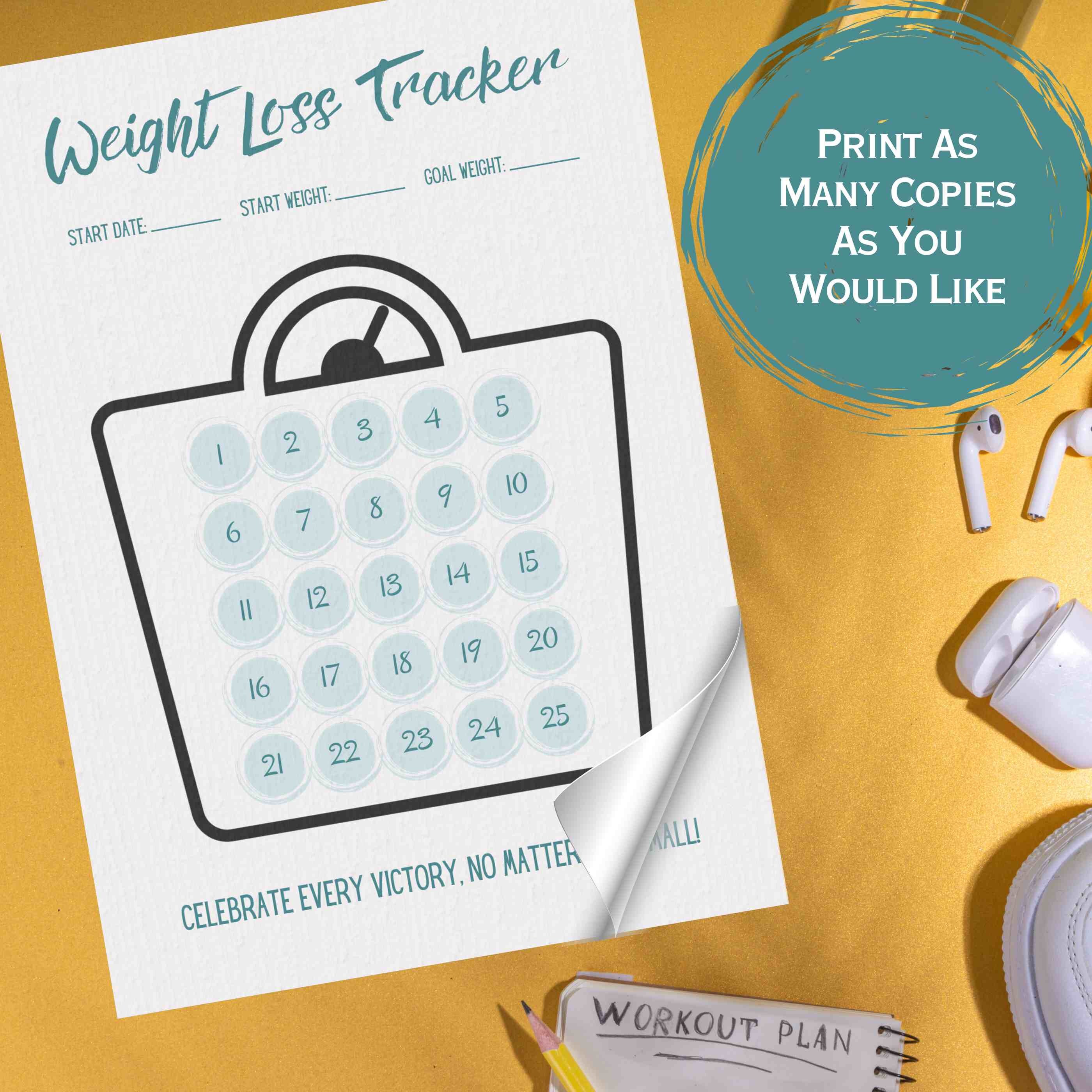 Printable Weight Loss Tracker Checkoff Sheet - Fitness Progress Chart ...