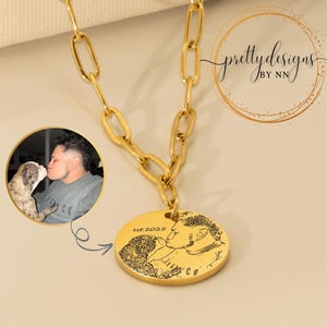 Engraved Pet Portrait Necklace: Stainless Steel Personalized Keepsake