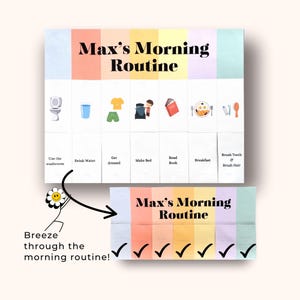 Kids Morning Chart Laminated - Customizable Morning Routine Chart for Kids - Physical Kids Morning Checklist - Visual Schedule for Kids