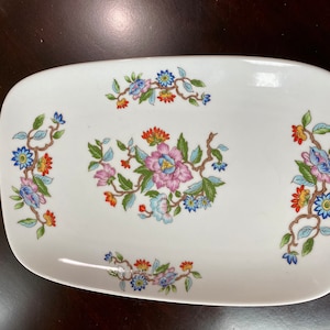 Dolphin Fine China Porcelain Asian Floral Tray - 10.5 inches