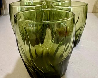 Copos vintage Anchor Hocking Ivy Green, modelo Central Park Swirl, 10 cm (conjunto de 7)