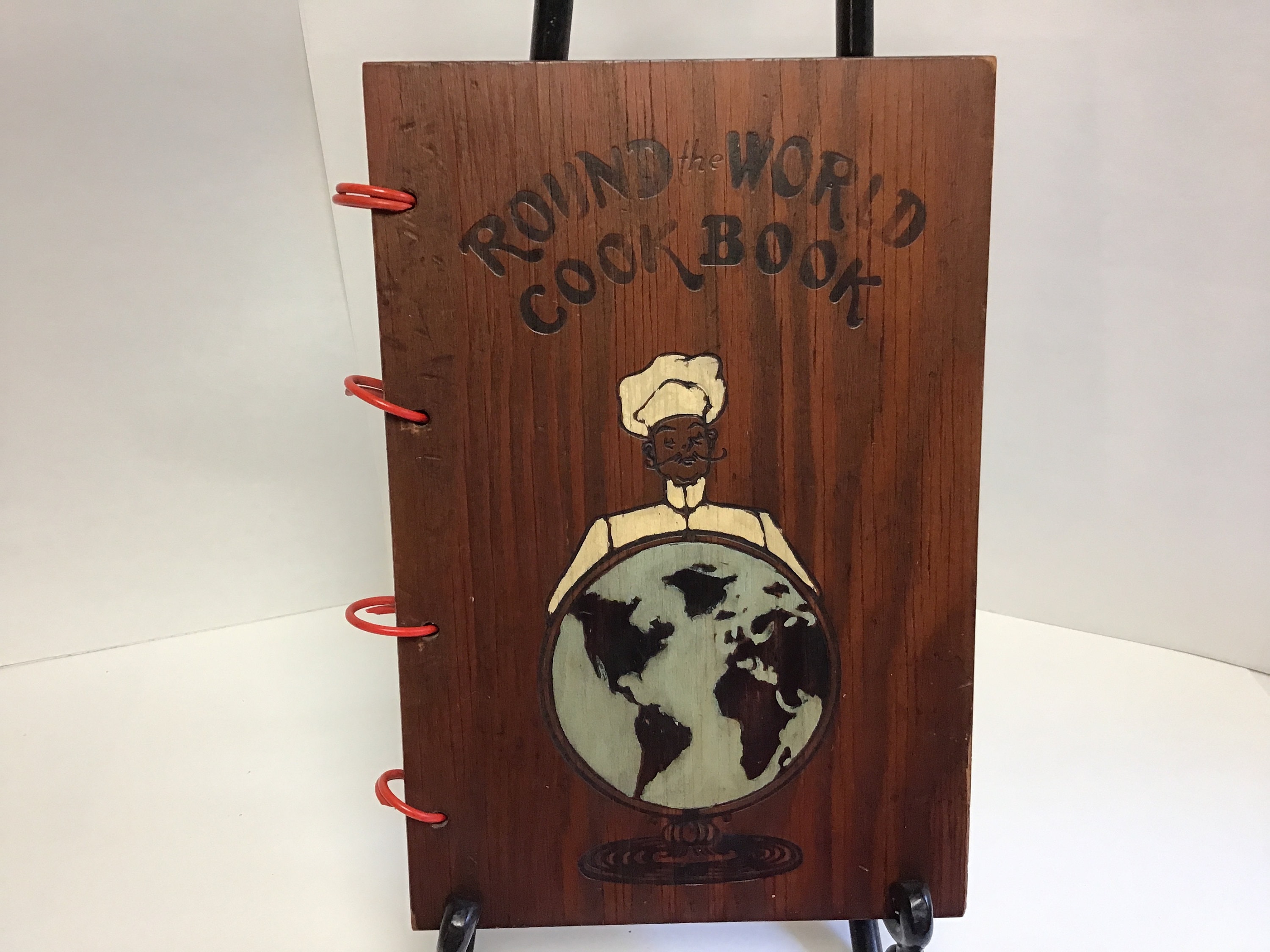 Vintage 'Round the World Cookbook with Wooden Cover