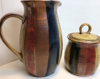 Jarra/jarra para crema a rayas Ocagiri vintage y azucarero con tapa