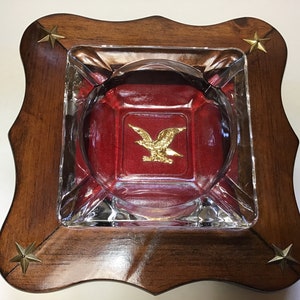Vintage Wooden and Glass Eagle Ashtray