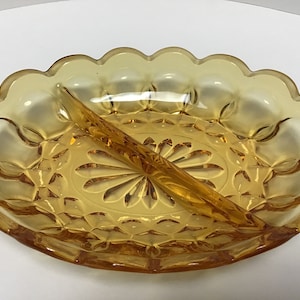 Amber Anchor Hocking Divided Oval Condiment Dish