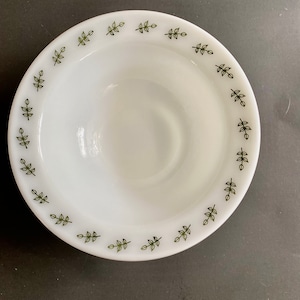 Vintage rare Pyrex white milk glass green leaf bowls Set of 9  - 7.5 inches wide  2.5 inches deep