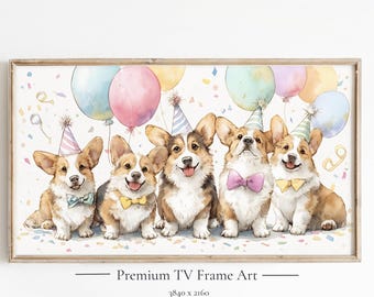 カラフルなコーギーのウォールアート、水彩画の犬のキャンバス、水彩画