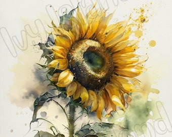 Sunny Sunflowers Watercolor Prints - Mother's Day- Instant Download, Square prints- Two variations