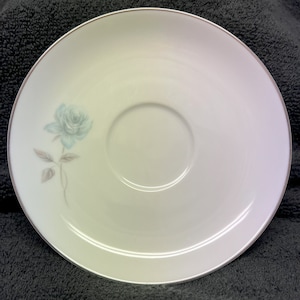 Noritake Simone, 5.75 inch Teacup Saucer, Fine China, Made in Japan, Blue Rose, Coupe, Platinum Trim, Excellent Condition Highly Collectible
