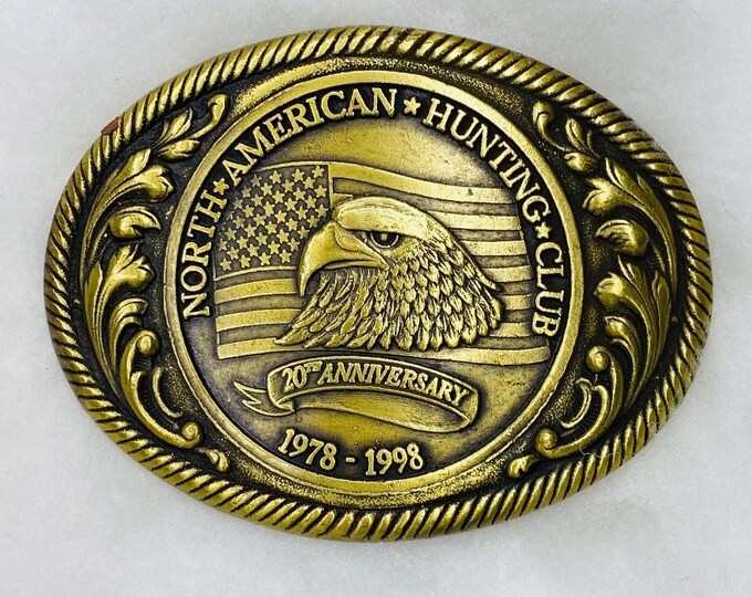 Belt Buckles, western, STYLISH, rustic, North American Hunting Club 20th Anniversary Eagle / American Flag Belt Buckle