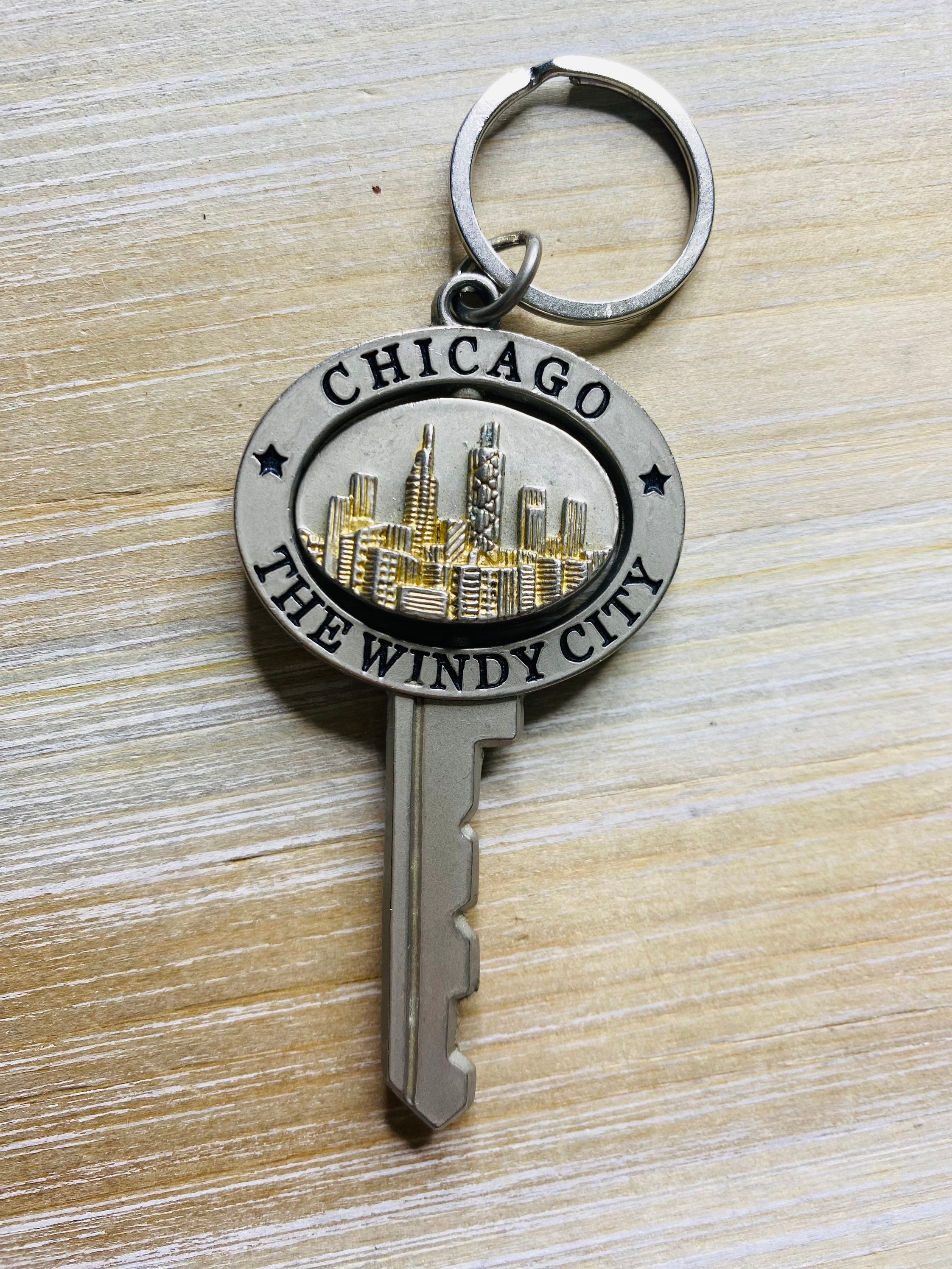 Chicago Oval Bean Metal Key Chain
