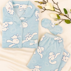 kawaii Cinnimoroll Decke Pyjama Hoodie unisex Erwachsene und Kinder Nachtwäsche für Mädchen Alltag Haus Kleidung bequemen Longsleeve Schlafanzug