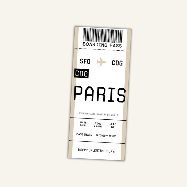Editable Boarding Pass Ticket Template, Plane Ticket Souvenir, Ticket