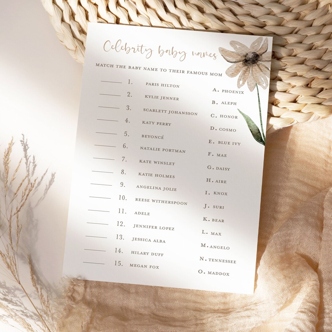 Celebrity Baby Shower Game Instant Download, Printable Baby Shower Game